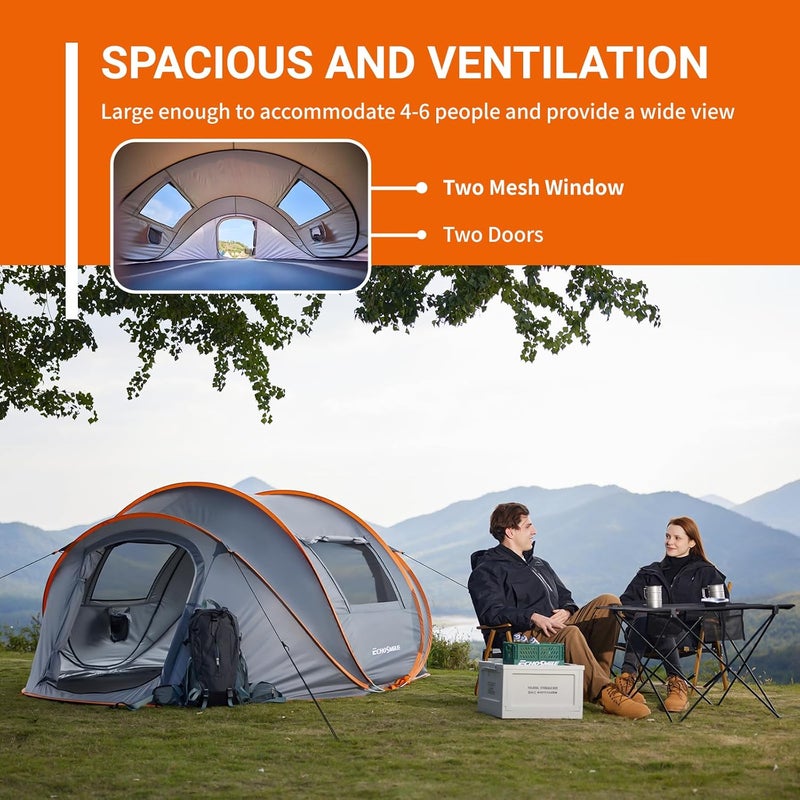 EchoSmile Instant Pop Up Camping Tent, 2/4/6 Person, Easy Setup Tent, Water Resistant Dome, Portable with Carry Bag - Image 4